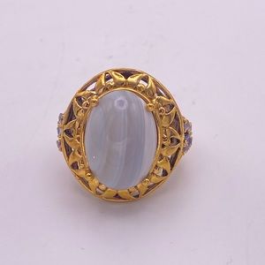 Gray Agate and Sapphire Ring; GbD; Sizes 7, 7.75 & 9